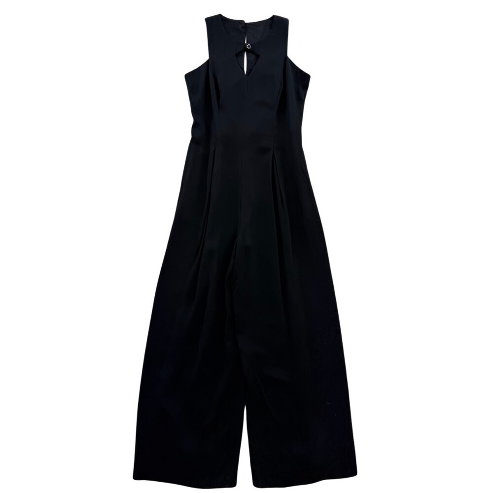 Vintage 90s Minimalist Classy Caché Black Wide Leg Halter Jumpsuit